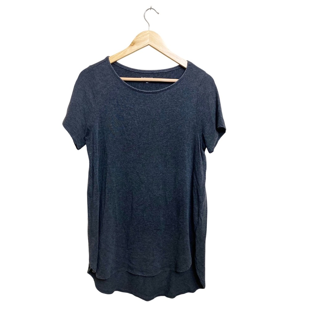 Eileen Fisher Womens Medium Grey Tencel Lyocell Stretch Short Sleeve Tunic Top